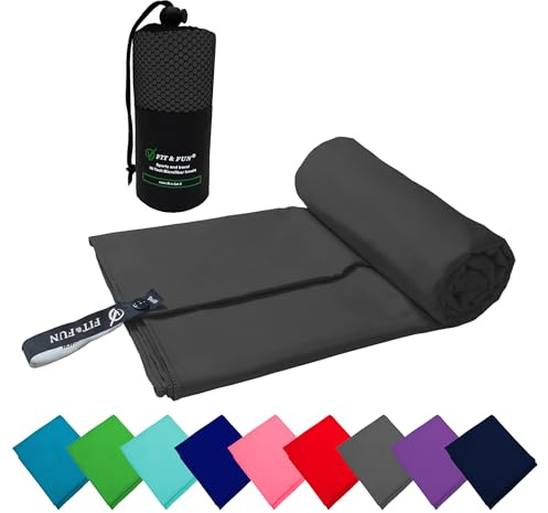 FIT&FUN Asciugamano in Microfibra Ultraleggero 39g, Telo Palestra, Sport, Viaggio e Mare, Ultra Assorbente e Antibatterico, Asciugatura Rapida, Standard 100 OEKO-TEX (Grigio Antracite, 40x80 cm)