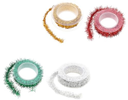 ERINGOGO 4 Piezas Guirnaldas Metálicas de Espumillón Navideñas Decoración Fina para Fiesta y Árbol Navidad Rojo Verde Plata