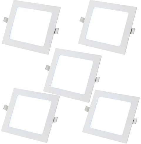AntDau71® - 5 Pezzi Faretto LED da Incasso Quadrato 6500K Luce Bianca Fredda Ultra Sottile per Soffitto Cartongesso per Interno Esterno - Alta Luminosità e Design Moderno (12 Watt (16,5cm x 16,5cm))