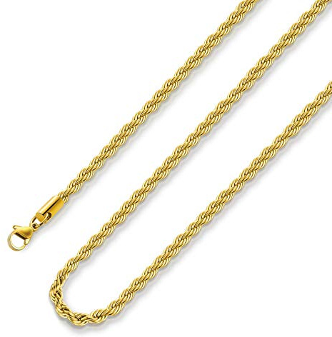 Monily 24K Gold-Plated Chain Necklace for Men 2.5MM 20 Inches Stainless Steel Twist Rope Chain for Women Mens