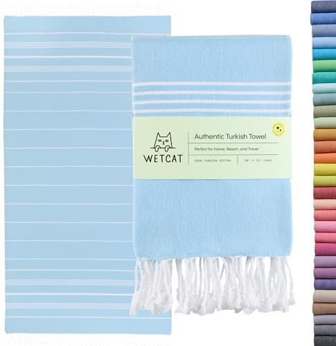 WETCAT Toalla de Playa turca de Gran tamaño, 38 x 71 Pulgadas, 100% algodón, sin Arena, Secado rápido, Extra Grande, Ligera, Toalla de Viaje para Adultos, Accesorios de Playa, Regalos, Color Azul