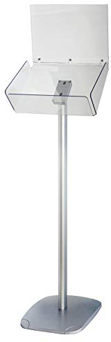 DISPLAY SALES Boden-Prospektständer Plus DIN A4 Querformat inklusive Halterung für Topschild | Dekorativer Prospekthalter mit Prospektablage aus glasklarem Acryl