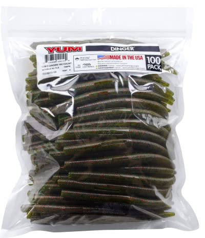 Yum Lures Dinger Classic Worm All-Purpose Soft Plastic Bass Fishing Lure 100 Pack, Watermelon Red Flake, 5 Inch