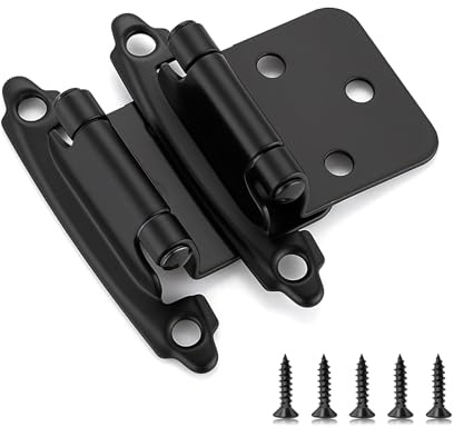 Ravinte 60 Pack (30 Pairs) 1/2 Overlay (Variable) Cabinet Hinges, Self-Closing Semi-Concealed Face Mount, Matte Black Decorative Hardware with Door Bumpers for Kitchen & Cupboard Doors