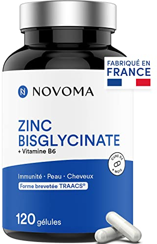 Zinc Bisglicinato TRAACS 15 mg + Vitamina B6 Bioactiva | Altamente Biodisponible y Dosis Elevada | Sistema Inmunológico | 120 Cápsulas | Fabricado en Francia | NOVOMA (ex Nutrivita)