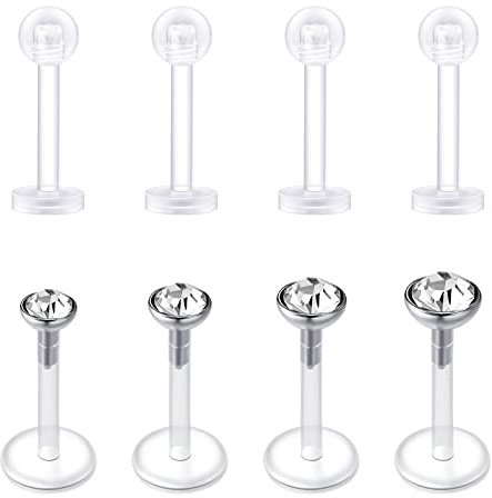 Rajnard 16G 8mm Piercing Tragus hélix transparentes Piercing labio acrílicas flexibles e invisibles para el trabajo en la escuela