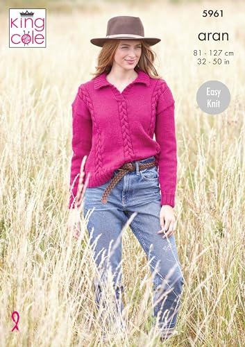 King Cole Aran Knitting Pattern Ladies Cable Knit Sweater & Tank Top (5961)