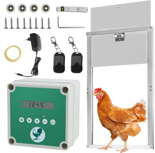 Ansobea Automatische Hühnertür, Schieber 30 x 30 cm Hühnerklappe, Alu-Hühnertür mit Lichtsensor und Zeitsteuerung Manuell Hühnerstall-Tür mit Flüssigkristallanzeige für sichere Hühn