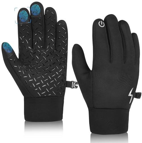 JIAN YA NA Girls Winter Running Touchscreen Gloves: Cold Weather Snow Riding Warm Mittens Bike Grip Anti Slip Mitten Outdoor Thermal Wool Finger Gloves for Aged of 10-12 Kids Black