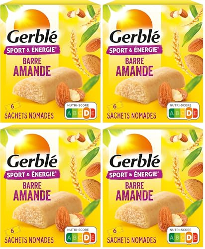 Gerblé Sport et Énergie, Barres énergétiques aux amandes et germe de blé, Riches en glucides et en vitamine B1, 6 Emballages individuels, 150g, 204747 (Lot de 4)