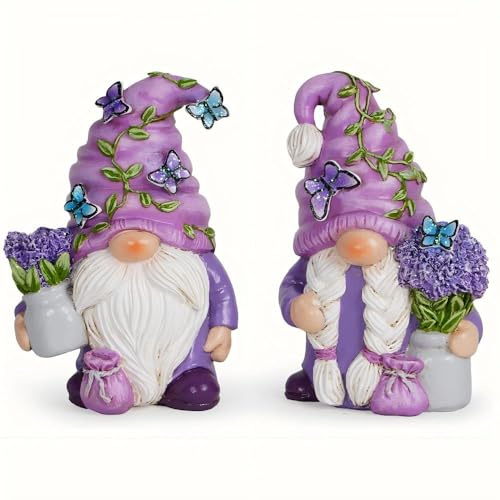 Hodao 2PCS Lavender Dream Gnome Set - Spring Swedish Tomte Elf Dwarf Figurines Summer Gnome Indoor Home Decor Garden Decor Gift for Friends/Mom/Grandma