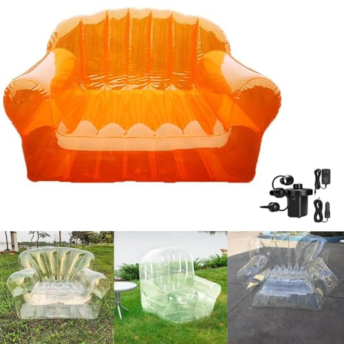 EWUSAI Transparent Inflatable Couch,PVC Sofa Blow Up Couch Bean Bag Lazy Sofa Chair Lounger with Electric Air Pump for Beach/Office/Outdoor/Travel/Camping (Orange)