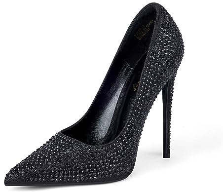 Zhabtuc Escarpins à talon haut à bout pointu pour femme - Chaussures sexy à enfiler avec talon aiguille - Chaussures de pointe pour femme - Chaussures de soirée, de bal de promo, de mariage - Talon