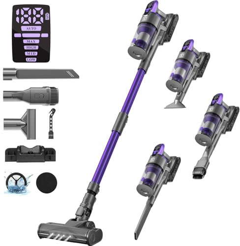 Yanhama 55kpa/600W/70min Aspiradora Sin Cable,Aspirador Escoba sin Cable Potente,Filtro de 12 Conos,Pantalla OLED,Tecnología Antienredos,Batería Extraíble,1.6L para Suelos/Alfombras/Pelo de Animales