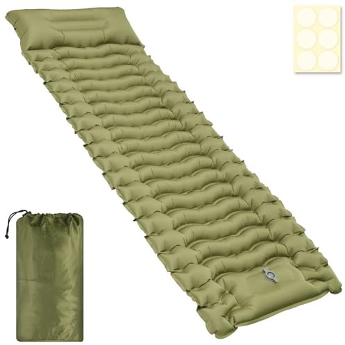 Isomatte Selbstaufblasend 10cm Verdicktes Isomatte Camping mit Fußpressepumpe und Kissen Ultraleicht Luftmatratze Selbstaufblasend Wasserdicht für Outdoor-Camping Wandern Reisen Klettern (Einzel)