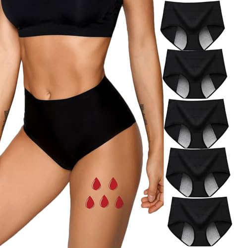 Periodenunterschwäsche Starke Blutung Hoch Taille Perioden Unterhosen Damen Menstruationsunterwäsche Atmungsaktiv Postpartum Slips (DE/NL/SE/PL, Alphanumerisch, S, Regular, Regular, Schwarz A)
