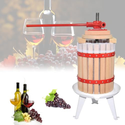 Prensa de Vino de Frutas de 6 litros, prensador de Vino de Sidra, Altura del Barril de Aproximadamente 260 mm, Espesor de la Placa de presión 16 mm, con 4 Bloques de prensado y Bolsa de Malla