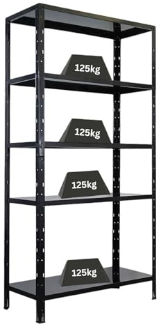 PROREGAL Schwerlastregal Ares mit Metallböden HxBxT 180x90x40cm 5 Ebenen Fachlast 125 kg Schwarz, Metall, Metallregal, Küchenregal, Kellerregal, Steckregal, Garagenregal, Lagerregal