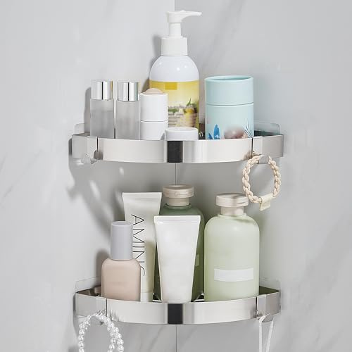 KAIMEIYU Estanteria Baño Sin Taladro Estante Ducha Esquina Acero Inoxidable Estantería Baño Organizador Ducha 2 Piezas Plata