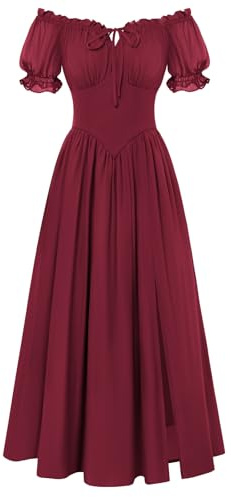 Scarlet Darkness - Robe corset pour femme, épaules dénudées, costume de la Renaissance à manches courtes avec poches