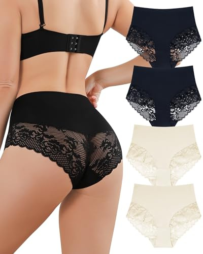 Aijolen Culotte sans Couture Femme Invisible Taille Haute Slip Dentelle