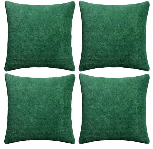 Thmyo 4-Pack Super Soft Fluffy Faux Fur Cushion Covers 45x45 cm Green | Comfortable Plush Square Throw Pillow Cases Christmas Decorative Pillowcases for Sofa Bed Couch Home Decor