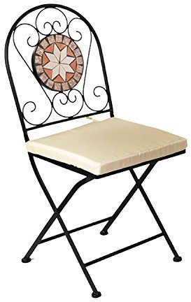 Dekorativer Mosaik Klappstuhl Mosaikstuhl Gartenstuhl mit Stuhlpolster Beige für In- und Outdoor