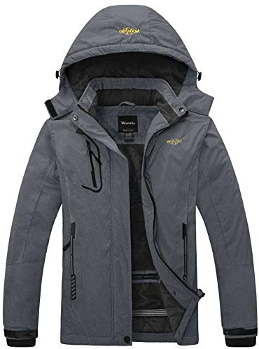 Wantdo Dam, berg, skidjacka, varm, vinter, fleece, kappa, vattentät, andas, regnrock, utomhus, huvor, vindjacka, jackor, GRÅ, L