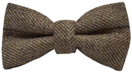 King & Priory Boys Peanut Brown Herringbone Check Pre-Tied Bow Tie, Tweed