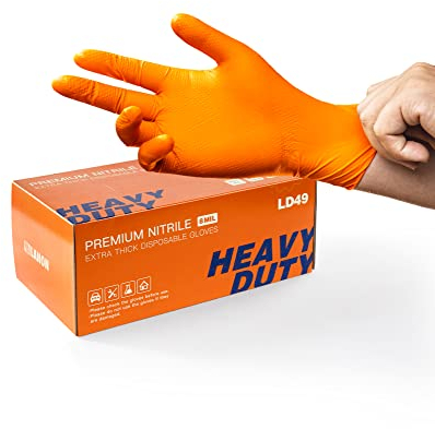 LANON 8 Mil Orange Einweghandschuhe Nitrilhandschuhe, Mechaniker, Langlebig, Lebensmittelecht, Latexfrei, Puderfrei, Volldiamantbeschichtet, L