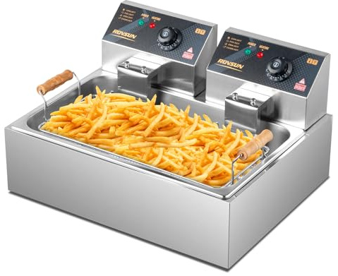 ROVSUN 23.8Qt Electric Deep Fryer with Basket, Lid & Adjustable Temp, Commercial Deep Fryer Countertop, Stainless Steel Kitchen Fat Fryer Frying Machine for French Fries Turkey Onion Rings 5000W