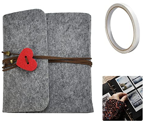STCRERAG Scrapbook Photo Albums Felt Personalised Small Photo Album Book Hand-posted Couple Photo Albums with 30 Sheet Black Pages for Guest Book Picture Books,19.3 * 17cm (Gray)