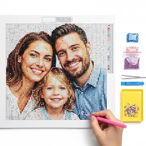 Pittura Diamante Personalizzata con Foto per Adulti | Kit Completo Fai da Te | Diamond Painting su Misura con la Tua Immagine |e Decorazione Casa | Set 5D Diamanti Brillanti