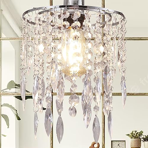 Crystal Lampshade for Ceiling Pendant Light, Easy Fit Chandelier Light Shade Lamp Shade for Living Room Bedroom Kitchen Wedding and Party Decoration, Diameter 22 cm, 2 Tiers, Clear