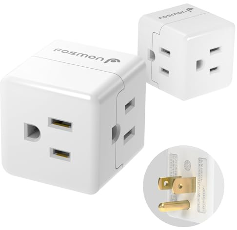 Fosmon 3 Outlet Wall Adapter Cube Tap, 90 Degree Wall Tap Triple Power Adapter, Outlet Splitter 3 Prong, Multi Plug Outlet, 3 Way Plug Adapter, Outlet Extender for Home or Travel, ETL Listed