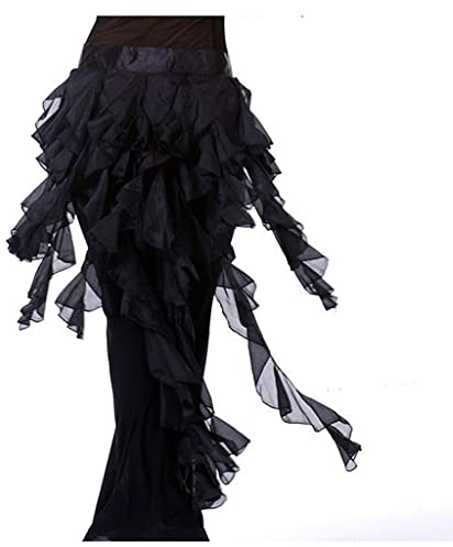 Wuchieal Women's Belly Dance Hip Scarf Belt Skirt Latin Dance Belt Performance Tassel Wave Skirt (Black)