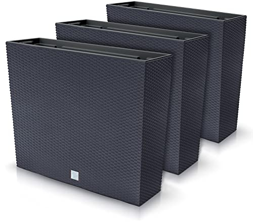 Conjunto de 3 macetas para flores, rectangular, Rato, casas decorativas de plástico, 18 x 58 x 49,8 cm, para interior, negro, volumen 44 litros, diseño moderno