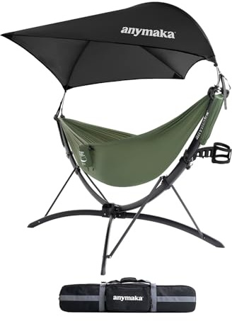 anymaka Soporte de hamaca portátil ajustable de aleación de aluminio para exteriores con modo silla y modo de descanso de hasta 105 pulgadas (paquete completo verde bosque)