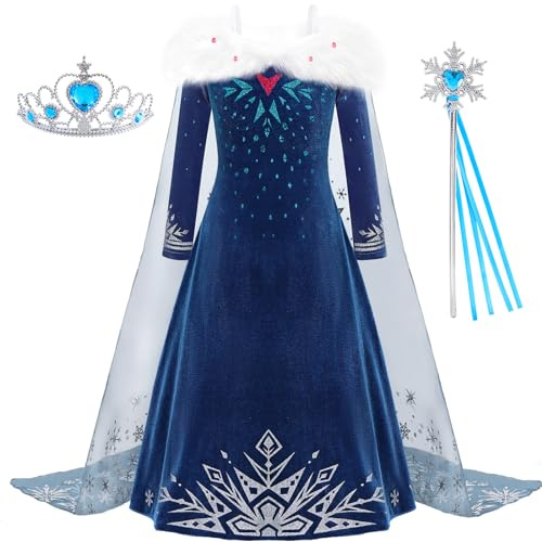 Aoiviss Snow Queen Princess Costumes for Girls Winter Warm Princess Dress Up for Halloween Christmas Cosplay Snow Party