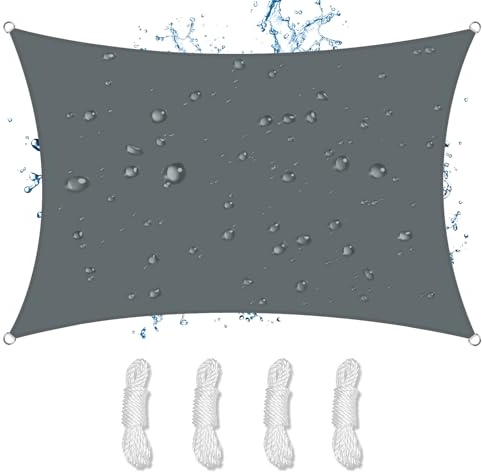 NAKIHOUSE Sonnensegel Wasserdicht 3x4m Rechteckig Premium PES Polyester Sonnenschutz Windschutz Segel 98% UV-Schut Sunsegel für Balkon Terrasse Garten Camping Outdoor, Anthrazit