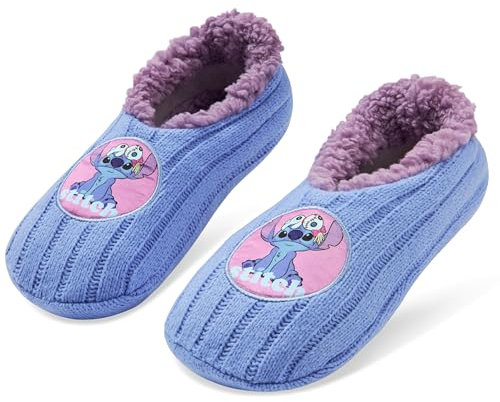 Disney Stitch Damen Ballerina Hausschuhe, Kuschel-Plüsch Hausschuhe - Geschenk für Frauen (Blau)