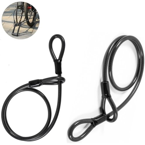 FTXanty 2 Stück Schlaufenkabel Kabelschloss Fahrrad Stahlseil mit Ösen Sicherheitskabel 1m Lang 5mm Stärke Stahlsei mit Kunststoff Ummantelt für Koffer Fahrrad Motorräder Scooter -Schwarz