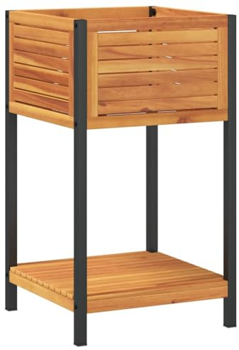 vidaXL Pflanzkübel, Blumenkübel mit Ablage, Blumenkasten für Terrasse Garten Balkon, Pflanzkasten Hochbeet, Massivholz Akazie Stahl