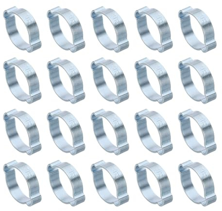 PATIKIL 20 Pack 23-27mm Double Ear Hose Clamp, Galvanized Steel O Clip Crimp Rings for Fuel Petrol Pipe Tube Fitting Connections, Silver Tone