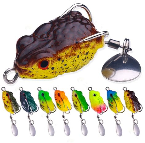 FOLANDO 8pcs Frog Bait, Topwater Fishing Lures Ray Frog Fishing Crankbait Lures Artificial Frog Fishing Bait with Hook