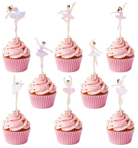 32 stycken ballerina-cupcake-toppar, rosa balett flicka tårtdekoration, baletttutu för bröllop, babyshowers, födelsedag, muffins, kakor och desserter, ballerina och prinsessor cupcake dekoration (8
