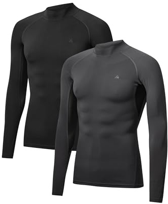 DANISH ENDURANCE Kompressionsshirt Herren Laufshirt Langarm, Funktionsshirt, Muskelshirts, Atmungsaktiv, 2er Pack, Mehrfarbig (1x Schwarz, 1x Grau), L