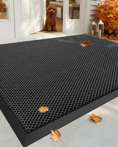 Color&Geometry Felpudo Entrada Impermeable 120x180 cm, Atrapa Suciedad y Barro, Alfombra Antideslizante Secado Rápido, Fácil de Limpiar, para Interior, Exterior y Jardín, Negro Grisáceo