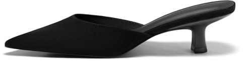 Coutgo Womens Kitten Low Heels Mules Closed Pointed Toe Pumps Slip On Backless Dress Shoes, Black, Size 9