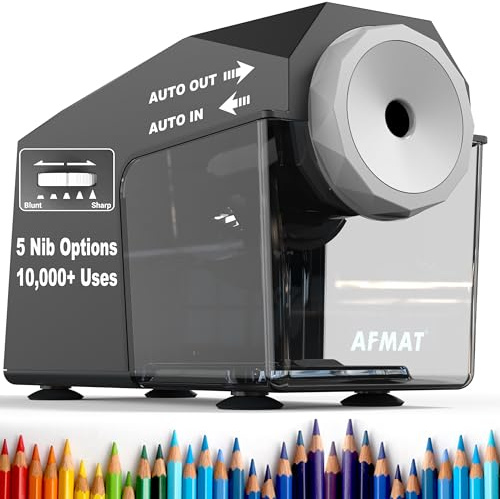 AFMAT Electric Pencil Sharpener, Fully Automatic Pencil Sharpener for Classroom,Auto in&Out,10,000+ Uses,5 Nibs, Heavy Duty Hands-Free Sharpeners for No.2/Jumbo/Colored Pencils (6.5-10.5mm),Black,PSC4